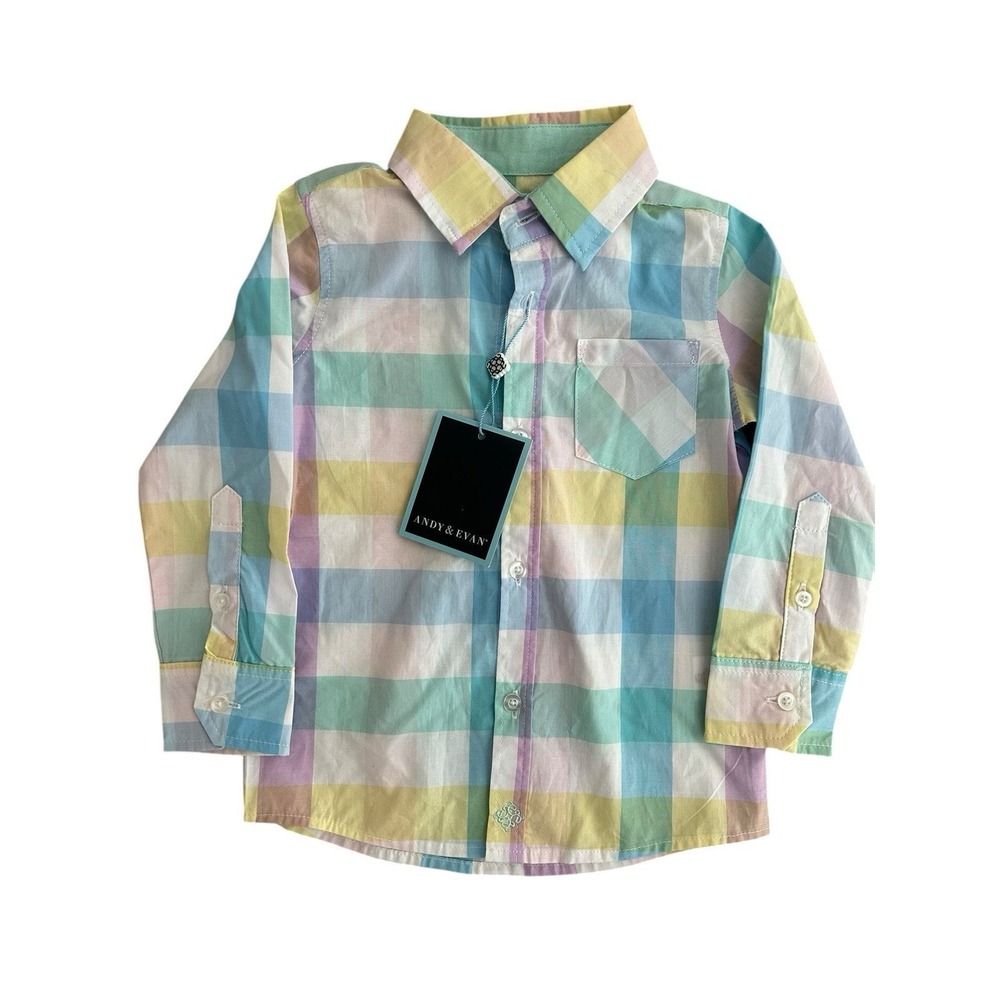 Andy & Evan Kids Pastel Check Plaid LS Button Down Shirt Size 2T NWT